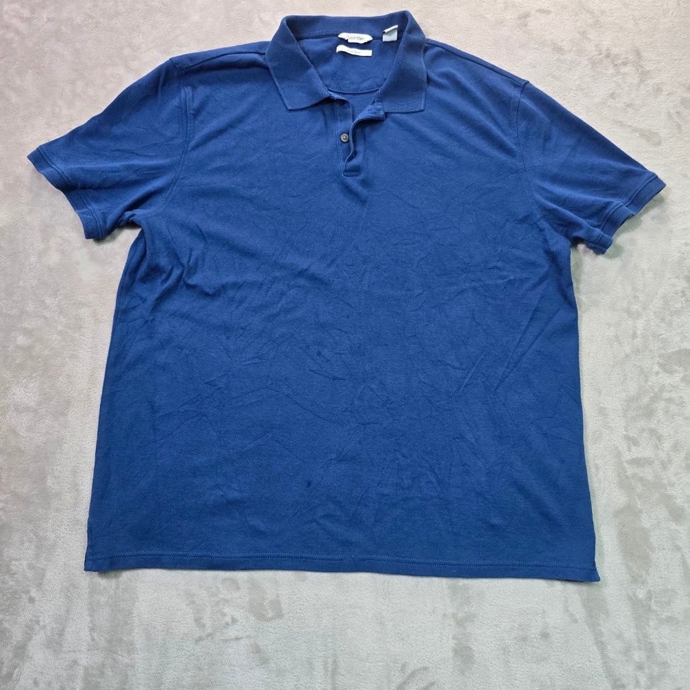 Calvin Klein Mens Liquid Touch Polo Shirt Blue Short Sleeve Slim Fit XL